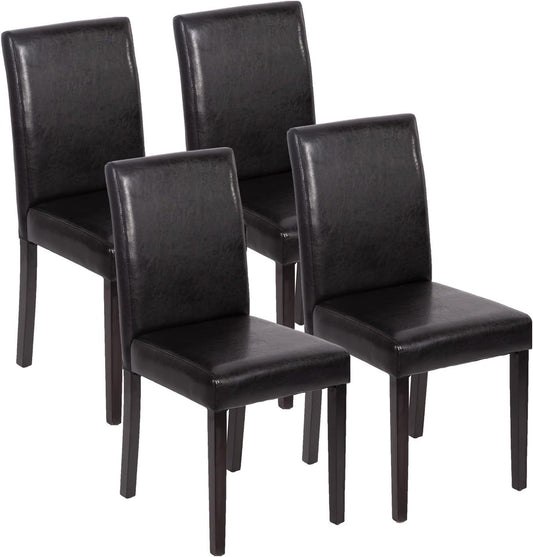FDW Dining Chairs Set of 4,Dining Room Chairs,Side PU Cushion Chairs with Waterproof Surface and Wood Legs,for Kitchen Restaurant and Living Room,Leather Black