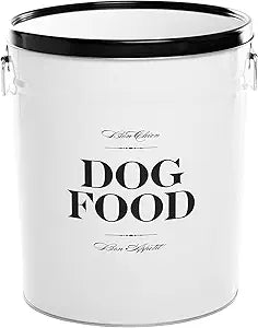 Harry Barker Bon Chien Dog Food Storage Canister â€“ Medium 6.5 gallons, Airtight Stainless Steel Pet Food Container, Stylish Kitchen Counter Dog Kibble Storage with Easy-Open Lid - White