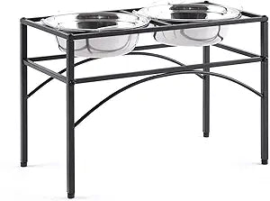 Funkeen Elevated Dog Bowls Raised Pet Feeder Cat Food & Water Diner Stand Set w/ 2 Removable Stainless Steel Bowls (2 Quarts/13.77" in Height)