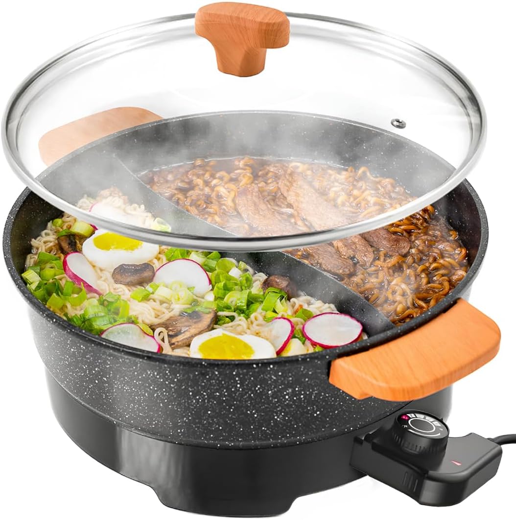 Hot Pot Electric - Portable Electric Hot Pot Cooker - Hot Pot Electric with Divider - Chinese Hot Pot, Shabu Shabu Hot Pot - Versatile Hot Pot Cookware - Hot Pot by Rolka