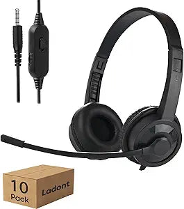 Bulk Headphones with Microphone for Classroom School (10 Pack),6ft Ultra-Long Line, Durable Headset, 3.5mm Wired Headset with Mic for Computer Laptop PC