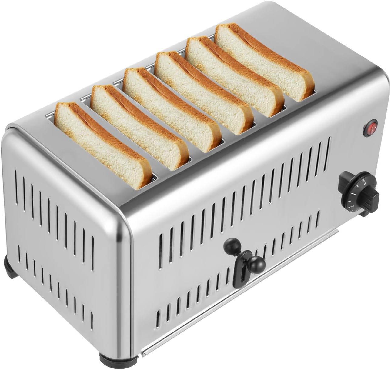 110V 1680W 6-Slot Commercial Pop-Up Electric Toaster, 2 Modes Stainless Steel Toaster with 5 Minutes Timier for Restaurant and Home Kitchen