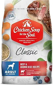 Chicken Soup for the Soul All Natural Premium Adult Dry Dog Food, Real Meat First Ingredient, No By-Products, Supports Gut & Immune Health, Beef & Brown Rice, 28lb