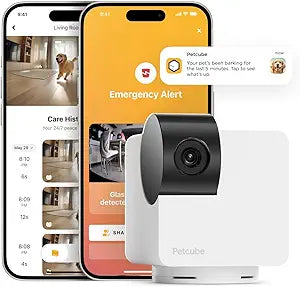 Petcube Cam 360 Camera Interactive WiFi Pet and Home Security Pan-Tilt Camera with Phone App, 1080p HD Video, 360Â° Rotation, Night Vision, AI Alerts