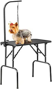 Yaheetech 32-inch Foldable Pet Dog Grooming Table with Adjustable Height Arm Drying Table for Home w/Noose for Small Dogs Cats Non-Slip Maximum Capacity Up to 220lbs Black
