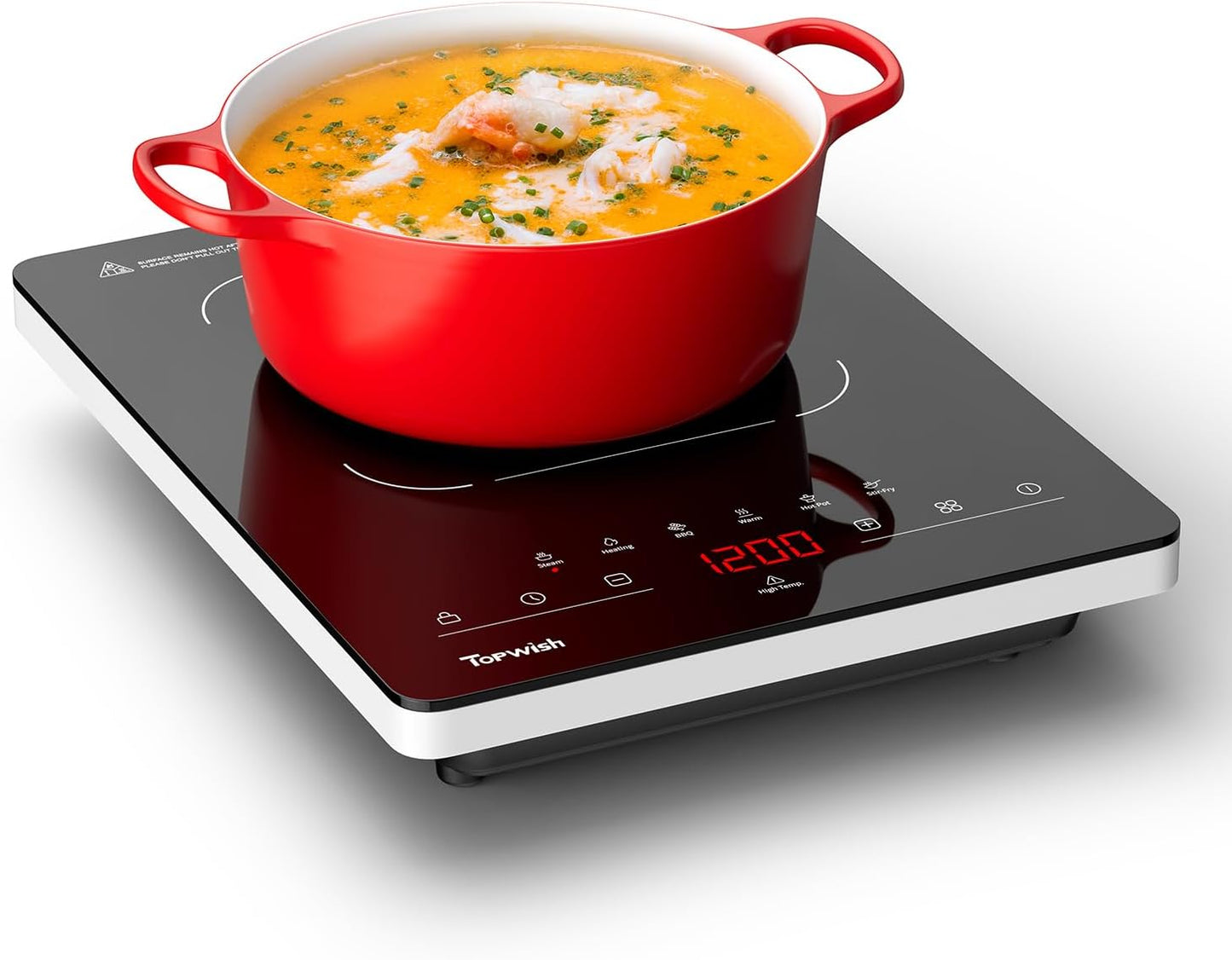 TOPWISH Portable Electric Stove,110V Electric Hot Plate Single Burner Electric Cooktop Countertop Burner with 6 Preset Functions,10 Power Levels,LED Touch Control, Child Lock &Timer