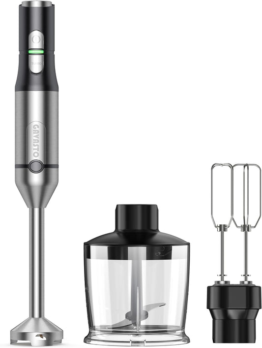 Gavasto Immersion Blender RPM 16000±10% Hand Blender,15 Speed and Turbo Mode Hand Mixer, 3-in-1 Heavy Duty Copper Motor Stainless Steel Smart Stick with Egg Beaters and Chopper