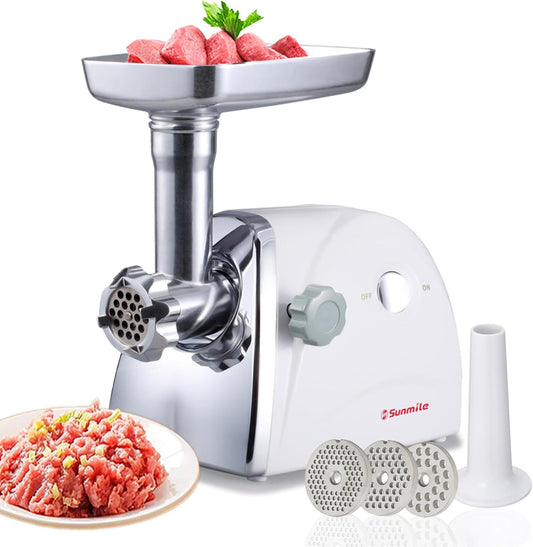 Sunmile SM-G31 Electric Meat Grinder - Max 1HP 800W- ETL Meat Mincer Sausage Grinder, Stainless Steel Cutting Blade, 3 Stainless Steel Grinding Plates, 1 Big Sausage Stuff