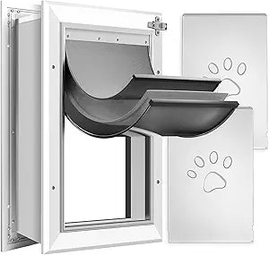 [Petoasis] 3-Flaps Dog Door for Wall, Rust Proof Aluminum Alloy Frame, Extreme Weather Dog Door Can Block Wind, Snow, and Rainwater Intrusion (Silvery White, XL for Wall)