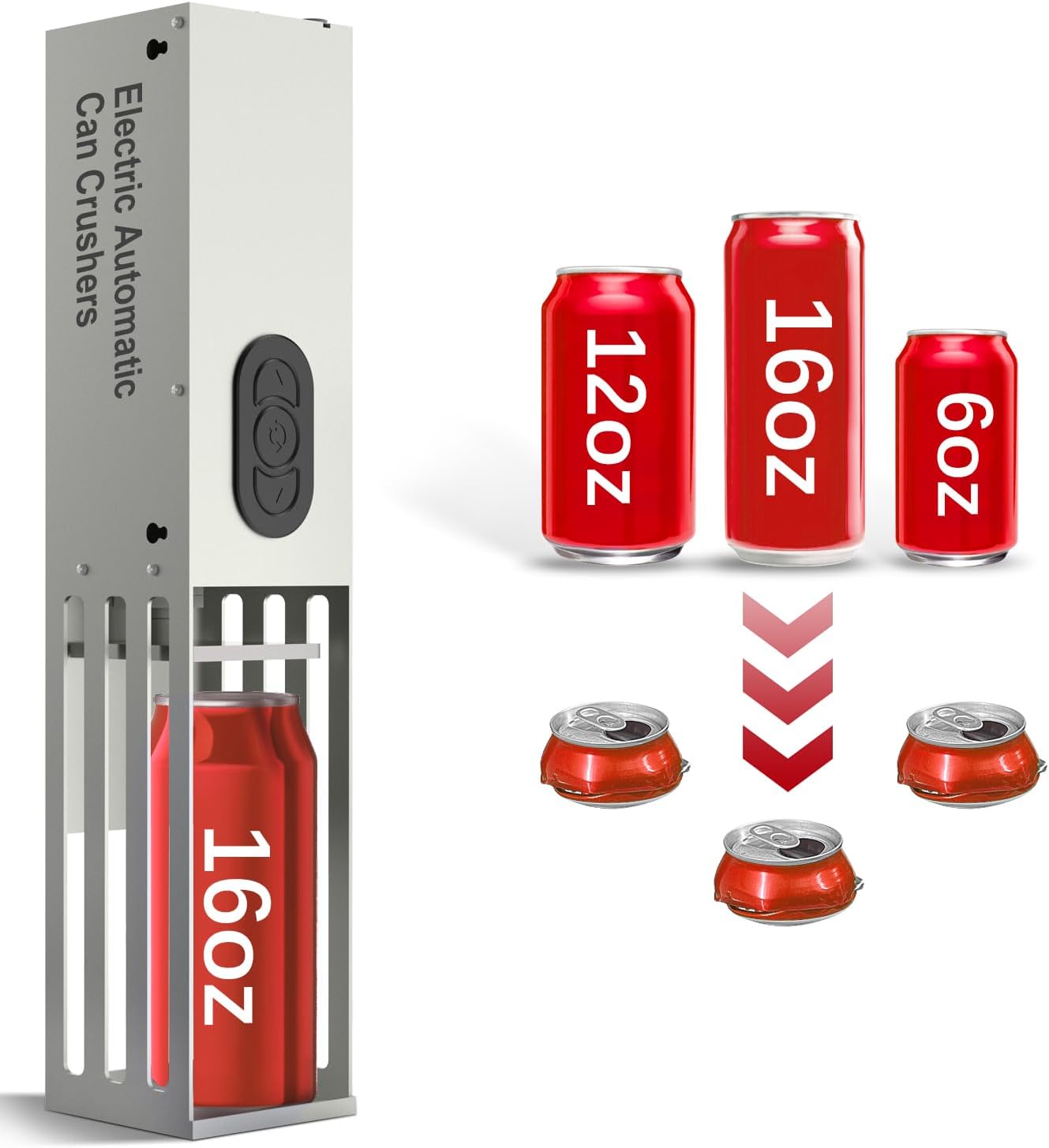 SIXRARI Automatic Can Crusher, Electric Can Crushers Wall Mounted, Heavy Duty Can Smasher for Recycling 12oz&16oz Aluminum Seltzer, Soda, Beer Cans and Plastic Bottles, House Warming Gifts New Home