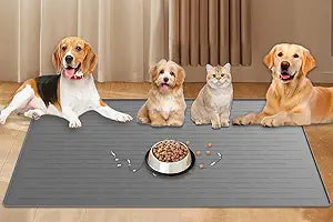 48"x32"(120cmx80cm) Largest Dog Food Mat, XXXL Waterproof Pet Feeding Mat for Floors, Silicone Dog Bowl Mat Tray for Food and Water, Light Gray