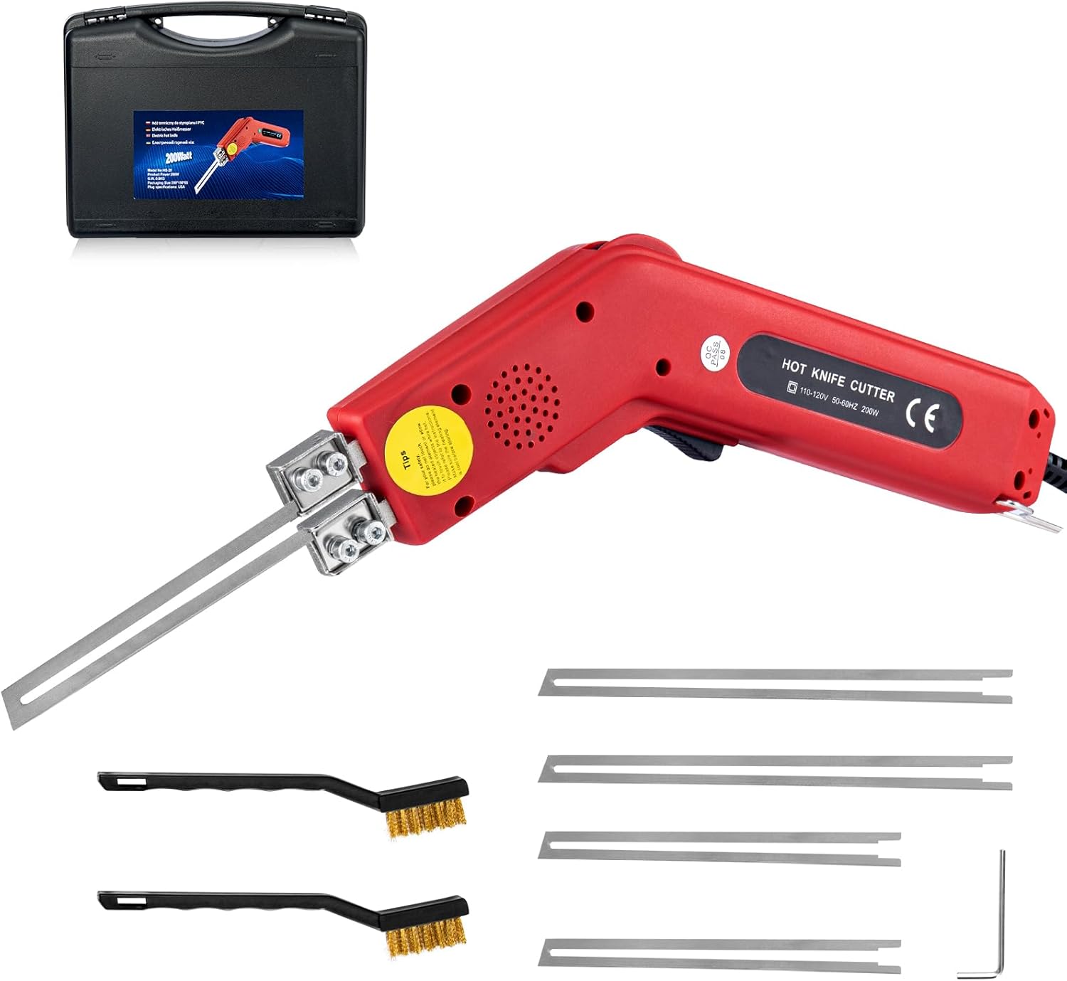 Toemics Toemics Electric Hot Knife Foam Cutter \u2013 200W Styrofoam Cutting Tool, 4 Adjustable 50-500°C Blades for Polystyrene, Sponge, Crafts, and Insulation (Red)