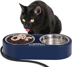 Heated Water Bowl for Cat,Double Stainless Steel Bowl,Provide Non-Freezing Food & Water in Winter,Outdoor Waterproof Heated Pet Water Dish for Rabbit, Chicken, Duck, Squirrel(Blue)