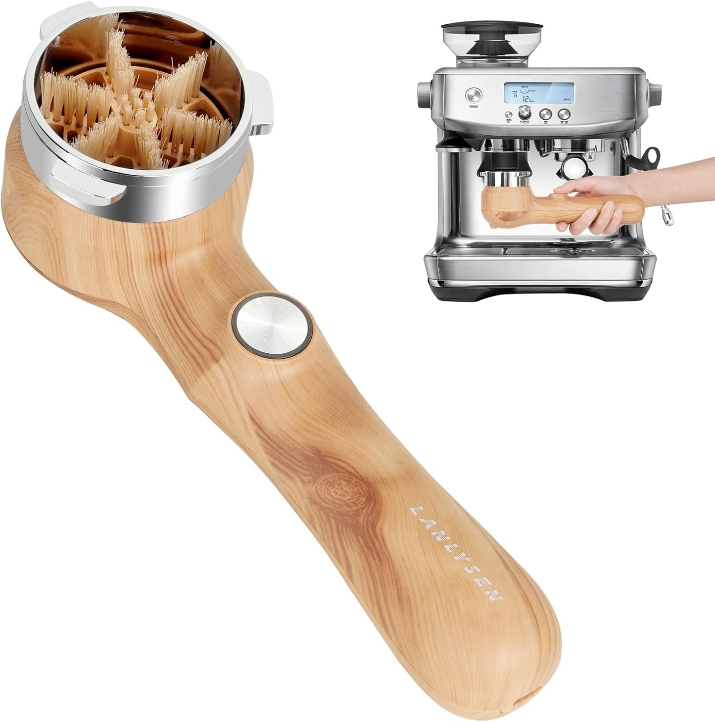Espresso Coffee Machine Cleaning Brush Wood grain color espresso machine electric cleaning brush 360° Totally enclosed cleaning espresso brush Compatible with 54mm Breville Machines