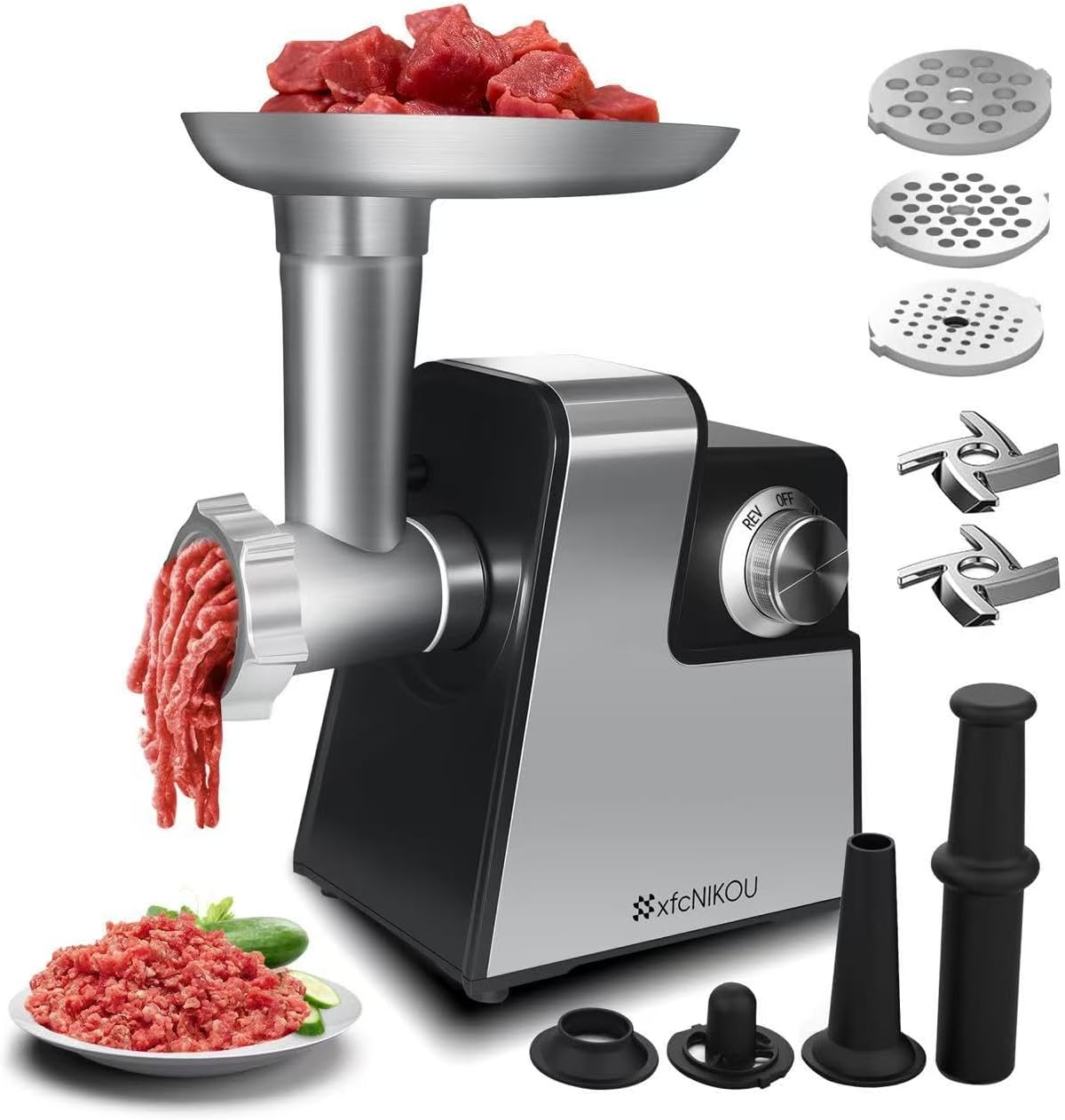 Electric Meat Grinder, 2800W Max Sausage Stuffer,Stainless Steel Meat Mincer With 2 Blades, 3 Plates, Sausage Tube And Kubbe Kit For Home Kitchen Use