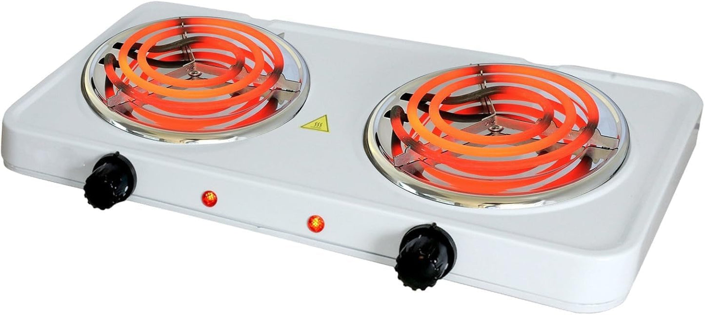 Electric Easily Portable Ultra Lightweight Dual Coil Burner Cooktop Buffet Range (White)