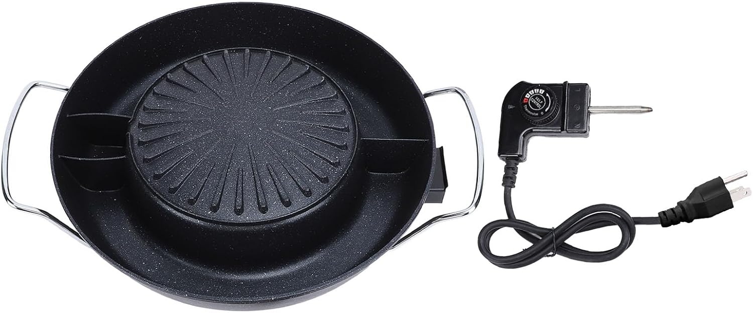 2-in-1 Electric Hot Pot and BBQ Grill Combo with Divider, 1800W Non-Stick Korean Shabu Pot for Indoor Family Gatherings, 110V US Plug