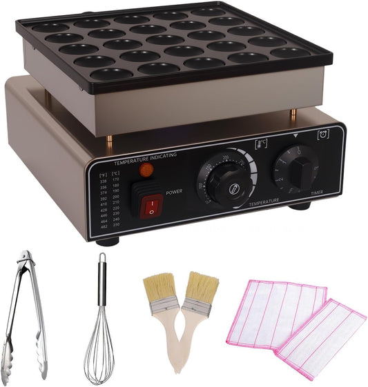 25PCS Mini Pancake Maker Machine, 900W 110V Electric Commercial Dutch Pancake Grill, Non-Stick Stainless Steel Poffertjes Maker for Breakfast and Snacks