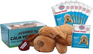 Original Snuggle Puppy Toys - Heartbeat Puppy for Dogs - Pet Anxiety Relief and Calming Aid - Comfort Dog Toys for Behavioral Training - Plus 6 Heat Packs