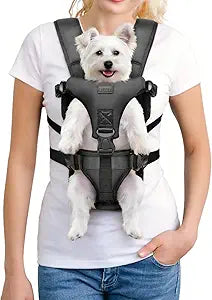 YUDODO Front Pet Carrier Backpack for Small Dogs and Cats, Secure and Breathable Mesh Travel Dog Carrier with Safety Belt, Ergonomic Support, Adjustable for Walking, Hiking (Black-Pro M)