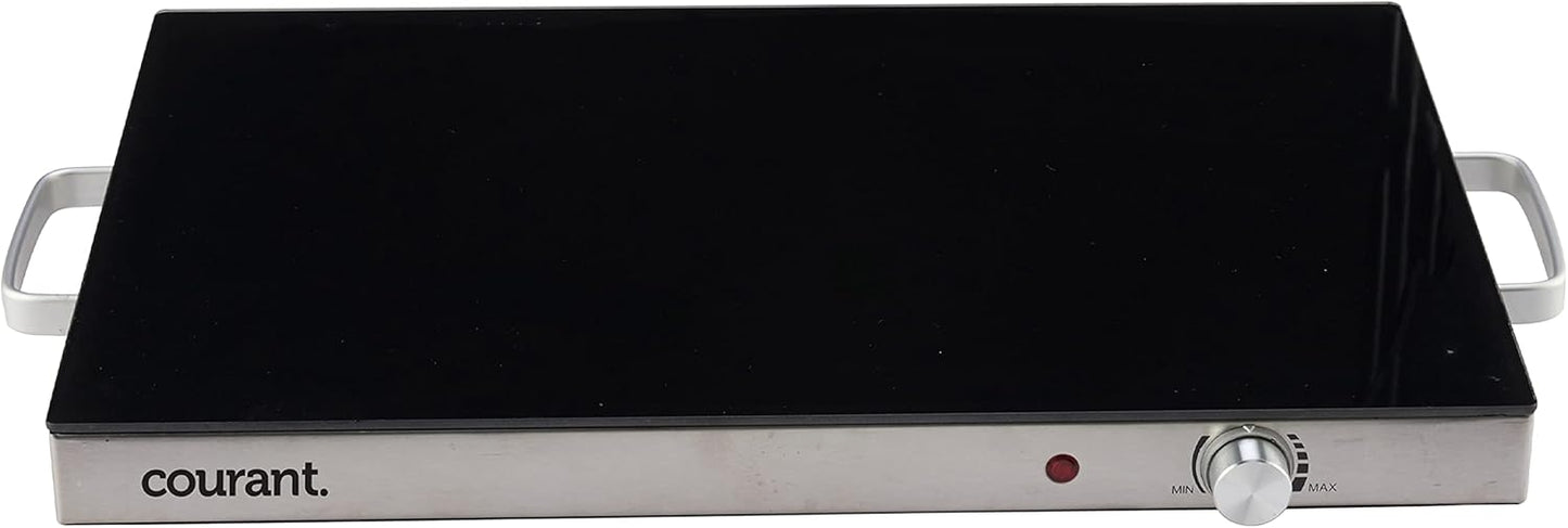 Courant Portable Electric Warming Tray with Adjustable Temperature Control, Ceramic-Glass Top 24" x 15" Keeps food Hot for Buffets, Restaurants, Parties, Dinner, Countertop or Tabletop Stainless Steel