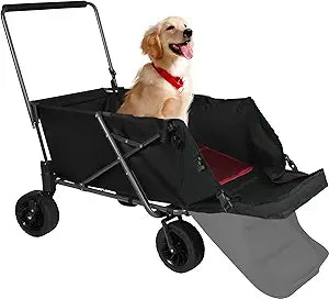REDCAMP Folding Dog Wagon Cart with Extendable Rear End Heavy Duty, 220L Large Collapsible Utility Cart Dog Stroller with Tailgate for Sports Shopping Pet, Black