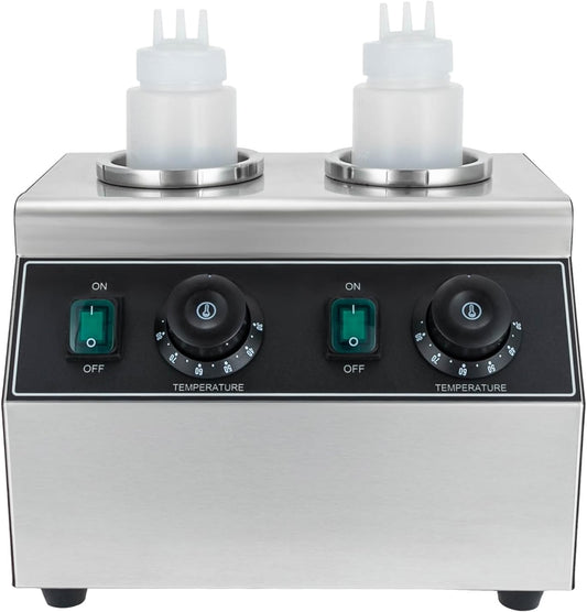 Electric Sauce Bottle Warmer 0.72x2Qt Commercial Electric Sauce Warmer 400W Hot Chocolate Warmer 86-176°F Sauce Warmer Dispenser Double Bottles Cheese Warmer for Home Restaurant