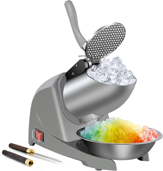 Greatrue Snow Cone Machine 380w Shaved Ice Machine 3 Blades Ice Shaver 280lbs\/hr Electric Ice Crusher Prevent Splash Snow Cone Maker for Home and Commercial with Ice Pick