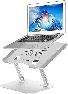 Adjustable Laptop Stand with Cooling Fan, Aluminium Alloy Multi-Angle Computer Holder for Desk, Portable Notebook Metal Mount Compatible with MacBook, Air, Pro, Dell, Alienware All Laptops 11"-17.3"