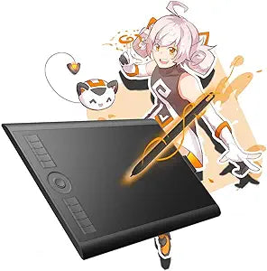 GAOMON M10K Drawing Tablet, 10x6 inch Large Graphics Tablet with Touch Ring, 8192 Levels Battery-Free Stylus, 10 Hot Keys, Art Tablet for Design, Writing, Editing, Work with Mac, Windows, Android