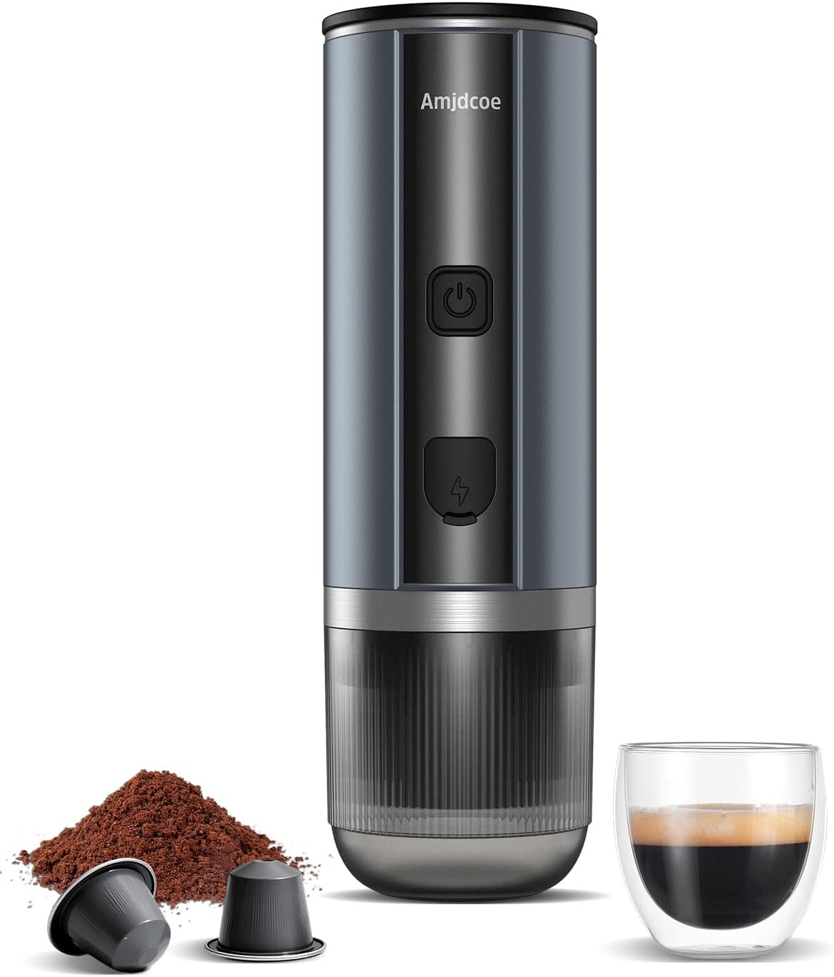 Amjdcoe Portable Espresso Maker, 20 Bar Electric Espresso Machine for Travel, Camping, Rechargeable USB-C Mini Coffee Maker for NS Capsule Pods and Ground Coffee, Gray