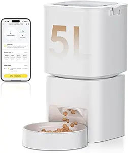 Automatic Cat Feeder with WiFi-5Ghz, APP Control Timed Cat Dry Food Dispenser with Remote Feeding, 5L Auto Pet Feeder up to 10 Meals 1-15 Portion Control Per Day, Auto Dog Feeders for Cats Dog