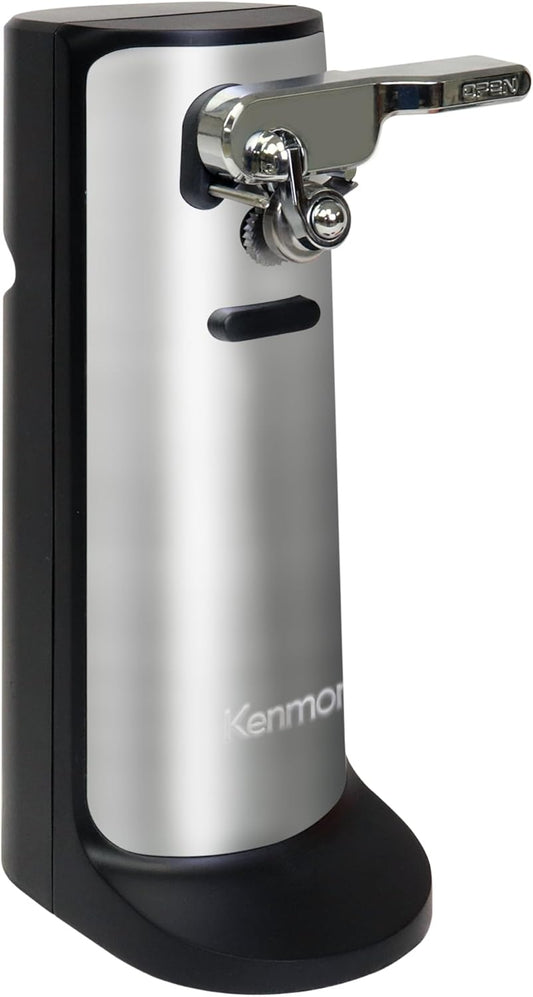 Kenmore Electric Can Opener - Arthritis-Friendly, Bottle Opener, Knife sharpener, Latas Abrelatas, Cord Storage, Automatic Countertop Appliance Stainless Steel Detachable Cutting Lever
