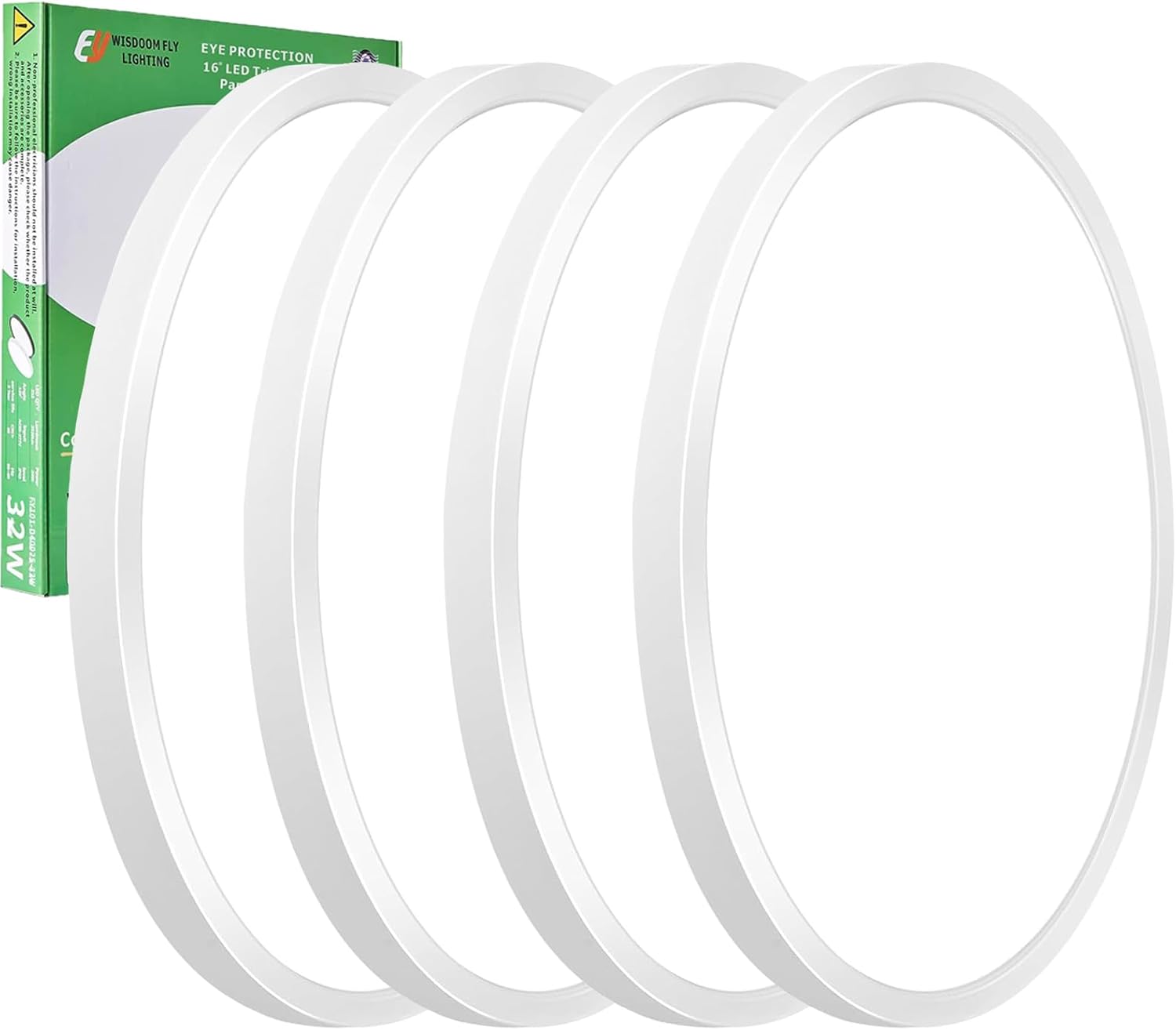 4PK 15.8 Inch LED Flush Mount Ceiling Light, 32W, 3480LM, 3000K\/4000K\/6000K CCT Selectable, Round Flat Panel Light Low Profile Ceiling Light Fitures for Hallway, Kitchen, Bedroom, Laundry Room