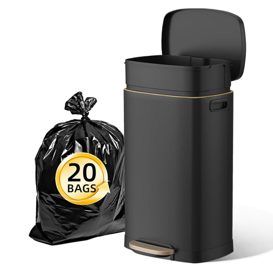 KUK 13 Gallon Kitchen Trash Can with Lid, 50L\/13Gal Office Step Garbage Can for Home, Kitchen, Laundry Room, Office, Brushed Stainless Steel, Black