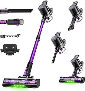 Cordless Vacuum Cleaner, 500W/40Kpa Vacuum Cleaners for Home, Stick Vacuum Cordless with LED Display, Anti-Tangle & Wall Mount, 8 in 1 Lightweight Vacuum for Hard Floors Pet Hair(Purple)