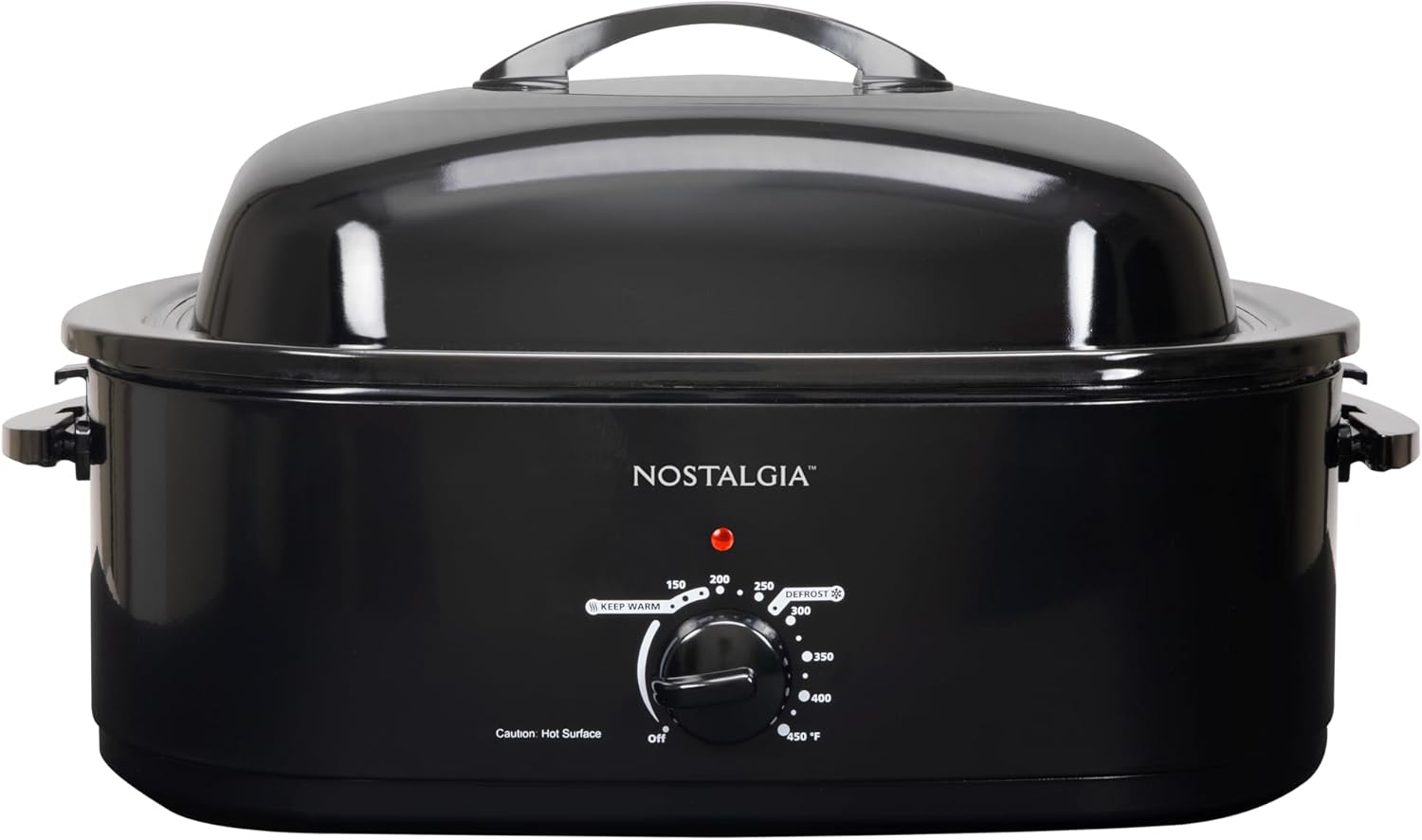 HomeCraft Nostalgia Electric Roaster Oven, 18-Quart Capacity for Turkey, Chicken, Meat, Vegetables, Full-Range Temperature Control, Lift-Out Rack, and Removable Enamel Pot Included, Black