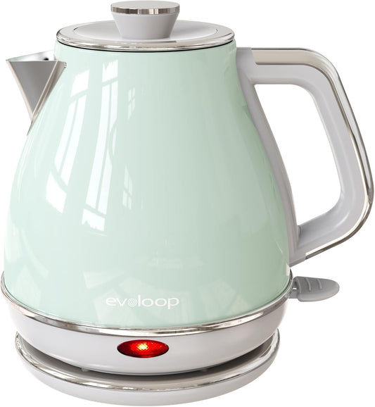 Evoloop Electric Tea Kettle, 1500W /1.0L Hot Water Boiler Heater Pot, Retro Small Electric Kettle, 100% Stainless Steel BPA Free Electric Teapot, Auto Shut-Off & Boil-Dry Protection