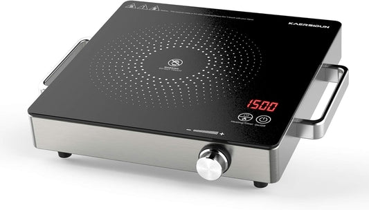 Hot Plate Electric Single Burner 1500W Portable Burner for Cooking with Adjustable Temperature & Stay Cool Handles, Stainless Steel Easy To Clean, Non-Slip Rubber Feet, Compatible for All Cookwares