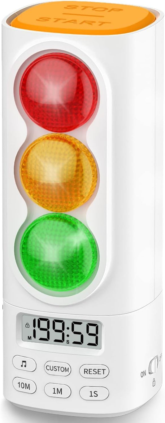 MeesMeek Traffic Light Visual Audio Digital Timer, LCD Display Volume Adjustment, with 4 Ringtones for Kids Classroom Home Kitchen Game Countdown Pause Memory Function Charger Type C Cable Included