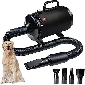 Dog Dryer for Pet Grooming, High-Velocity Force Blow Dryer, Speed Temperature Adjustable Dog Blower Grooming Dryer with 4 Nozzles