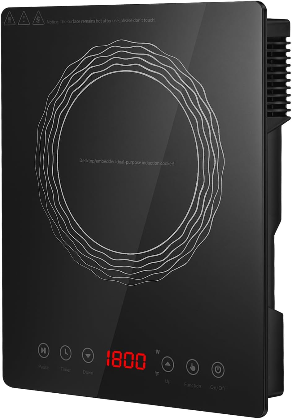 Portable Induction Cooktop, 1800W Electric Induction Burner with LED Display, Anti-dry Burn, Anti-spill, Built-in Design, Touch Panel, 4 Hours Timer, Programmable, for Home Kitchen