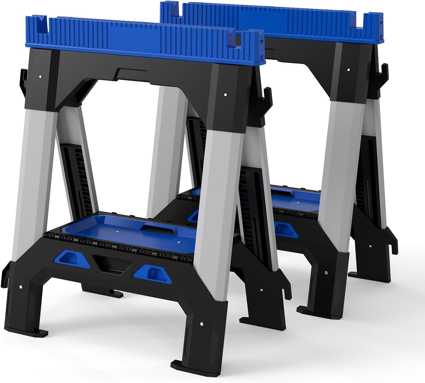 Saw Horses 2 Pack Folding Heavy Duty ,Includes 4 Sawbucks, 2500 LBS Total Load Capacity, Built-In Tool Tray & Cord Hooks, Metal Folding Saw horse for Woodworking