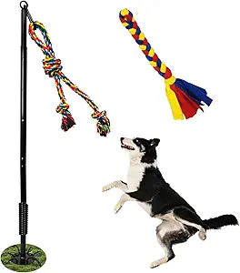 Outdoor Interactive Dog Toys,Tether Outdoor Dog Tug Toy Exercise Equipment in Yard Park with 2 Rope Toy for Large Medium Small Dogs Pull Chase and Tug of War