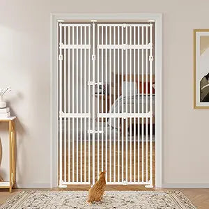 unipaws 86" High Extra Tall Cat Gate, Auto Closing and No Drilling Safety Gate for Doorway Hallway Stairs, Cat Dog Proof, Fit for 35"-51" Wide Opening, Indoor Use, White