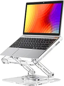 Laptop Stand for Desk - Adjustable, Foldable Clear Acrylic Riser with 360Â° Rotating Base, Ergonomic Laptop Holder for MacBook Pro/Air & 10-16â€ Notebooks