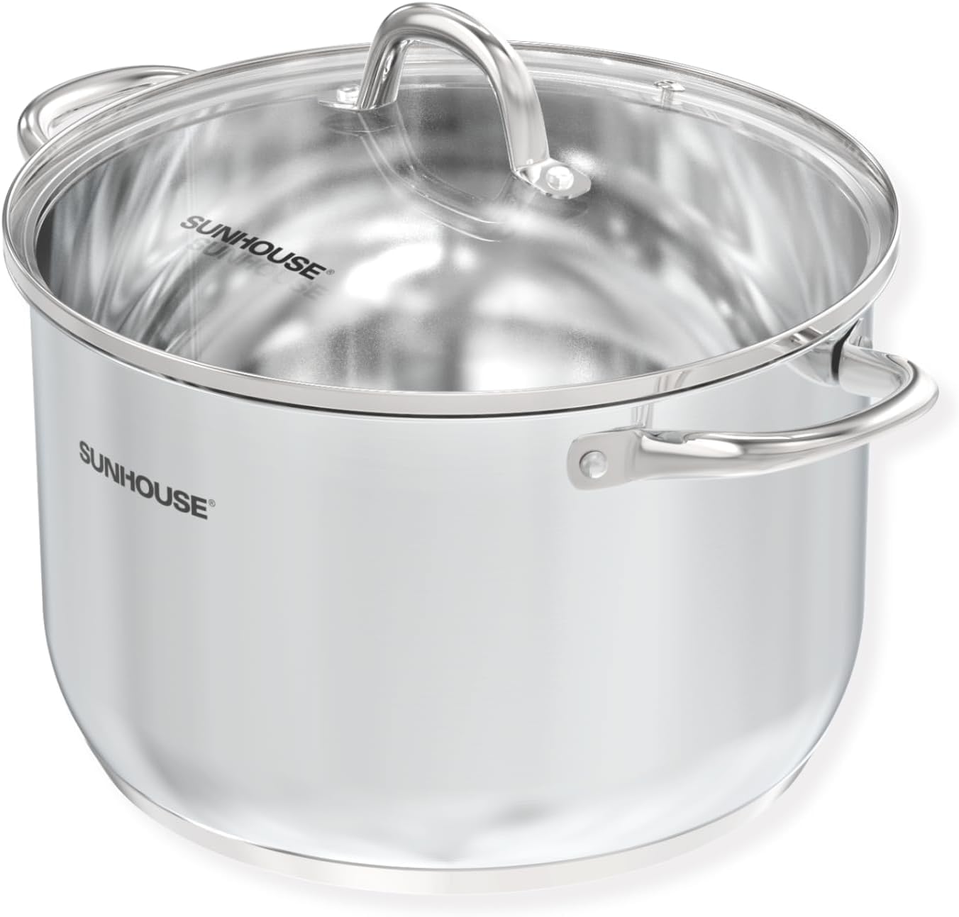 SUNHOUSE Stainless Steel Stock Pot - 11 Quart Heavy-Duty Induction Cooking Pot with Visible Lid for Pasta, Soup, Spaghetti - Nonstick Thick-Bottom Deep Stockpot for Canning, Boiling, and Simmering