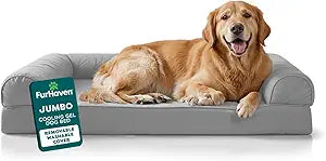 FurHaven Cooling Gel Dog Bed for Large Dogs, L-Shaped Chaise with Cool Gel-Top Foam with a Solid Orthopedic Foam Base for Joint Support, Removable Washable Cover, Jumbo XL, Plush & Suede, Stone Gray