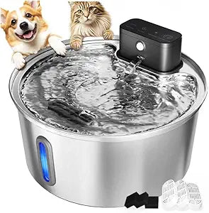 Wireless Stainless Steel Pet Water Fountain, 3.2L/108oz Automatic Cordless Water Dispenser with 3 Smart Modes, Ultra Quiet Pump, Rechargeable Battery, Multi-Filtration for Cats & Dogs