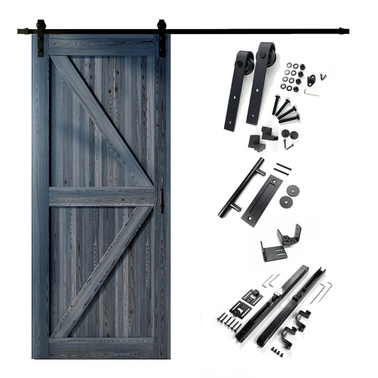 HOMACER 42-in x 84-in Navy K-frame Pine Wood Solid core Single Barn Door (Hardware Included)